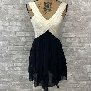 MM Couture Ivory and Black Cocktail Dress